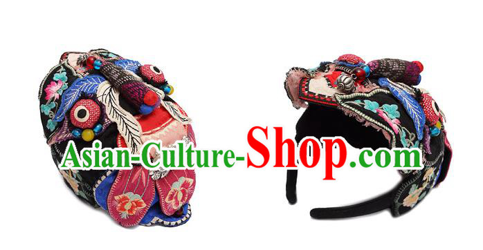 China Traditional Folk Dance Embroidered Blue Hair Clasp Handmade National Silver Headwear China Traditional Folk Dance Embroidered Blue Hair Clasp Handmade National Silver Headwear