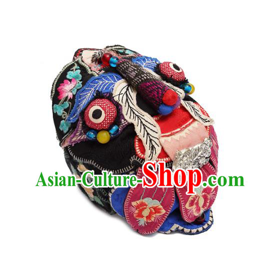China Traditional Folk Dance Embroidered Blue Hair Clasp Handmade National Silver Headwear China Traditional Folk Dance Embroidered Blue Hair Clasp Handmade National Silver Headwear