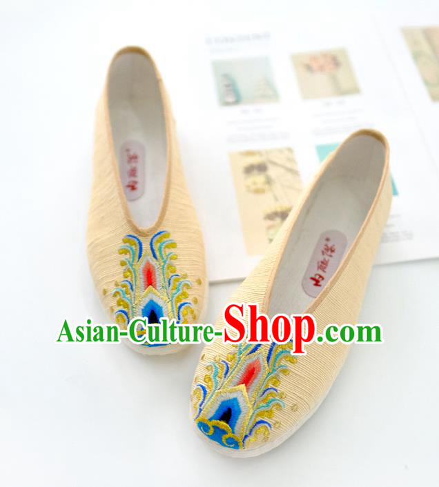 China Traditional Folk Dance Shoes Handmade National Woman Shoes Embroidered Yellow Cloth Shoes China Traditional Folk Dance Shoes Handmade National Woman Shoes Embroidered Yellow Cloth Shoes