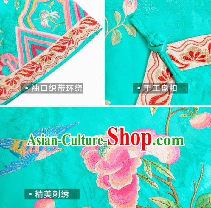 Chinese Traditional Woman Outer Garment Costume Tang Suit Embroidered Green Jacket Chinese Traditional Woman Outer Garment Costume Tang Suit Embroidered Green Jacket