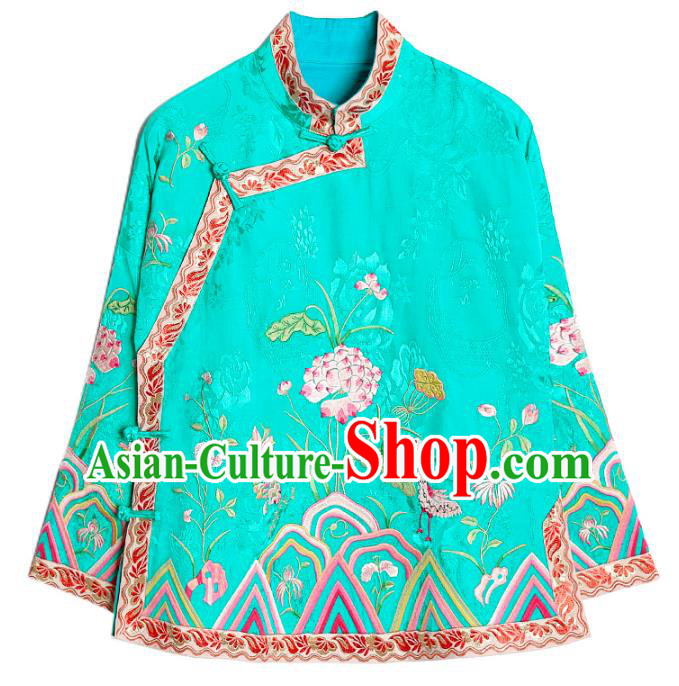 Chinese Traditional Woman Outer Garment Costume Tang Suit Embroidered Green Jacket Chinese Traditional Woman Outer Garment Costume Tang Suit Embroidered Green Jacket