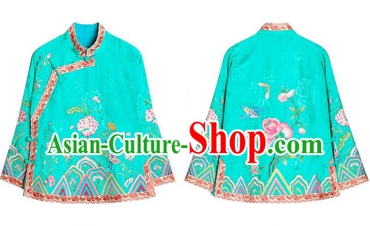 Chinese Traditional Woman Outer Garment Costume Tang Suit Embroidered Green Jacket Chinese Traditional Woman Outer Garment Costume Tang Suit Embroidered Green Jacket