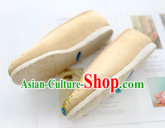 China Traditional Folk Dance Shoes Handmade National Woman Shoes Embroidered Yellow Cloth Shoes China Traditional Folk Dance Shoes Handmade National Woman Shoes Embroidered Yellow Cloth Shoes
