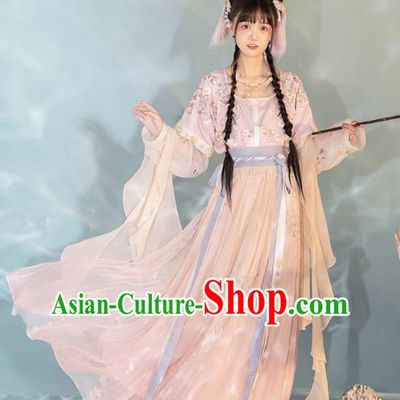 China Ancient Young Girl Hanfu Dress Traditional Tang Dynasty Village Lady Historical Clothing