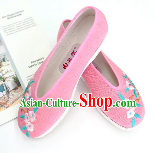 China Handmade National Shoes Embroidered Plum Pink Cloth Shoes Traditional Folk Dance Shoes China Handmade National Shoes Embroidered Plum Pink Cloth Shoes Traditional Folk Dance Shoes