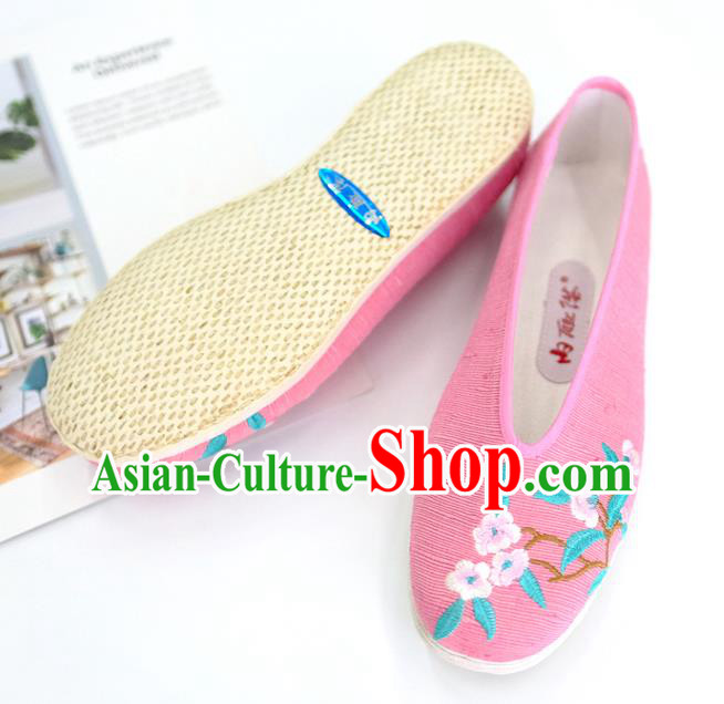 China Handmade National Shoes Embroidered Plum Pink Cloth Shoes Traditional Folk Dance Shoes China Handmade National Shoes Embroidered Plum Pink Cloth Shoes Traditional Folk Dance Shoes