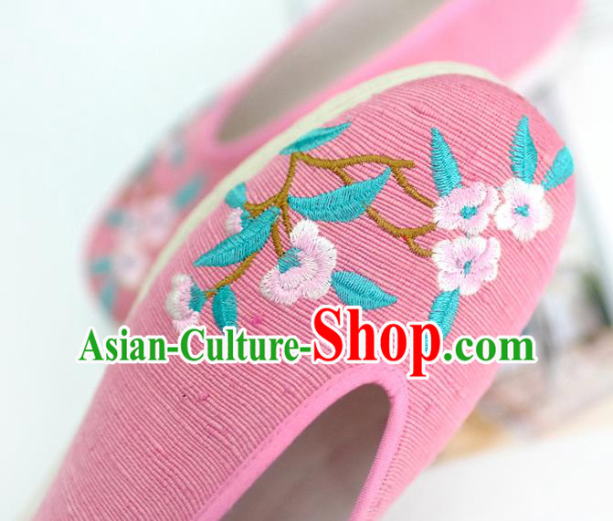 China Handmade National Shoes Embroidered Plum Pink Cloth Shoes Traditional Folk Dance Shoes China Handmade National Shoes Embroidered Plum Pink Cloth Shoes Traditional Folk Dance Shoes