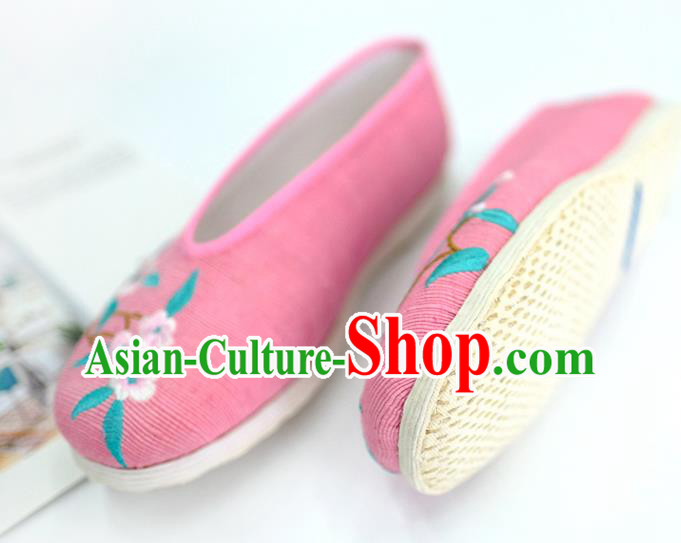 China Handmade National Shoes Embroidered Plum Pink Cloth Shoes Traditional Folk Dance Shoes China Handmade National Shoes Embroidered Plum Pink Cloth Shoes Traditional Folk Dance Shoes