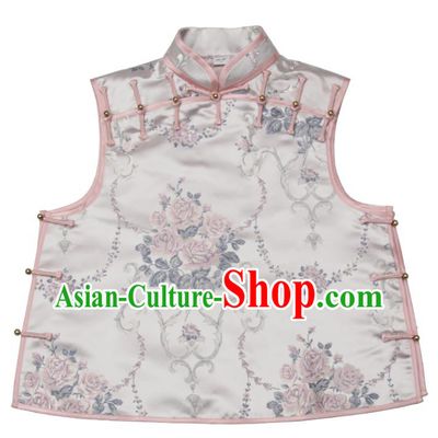 Chinese Traditional Woman Brocade Top Garment Costume Tang Suit Vest