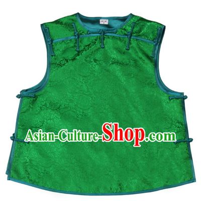 Chinese National Woman Vest Costume Tang Suit Green Brocade Waistcoat Traditional Top Garment