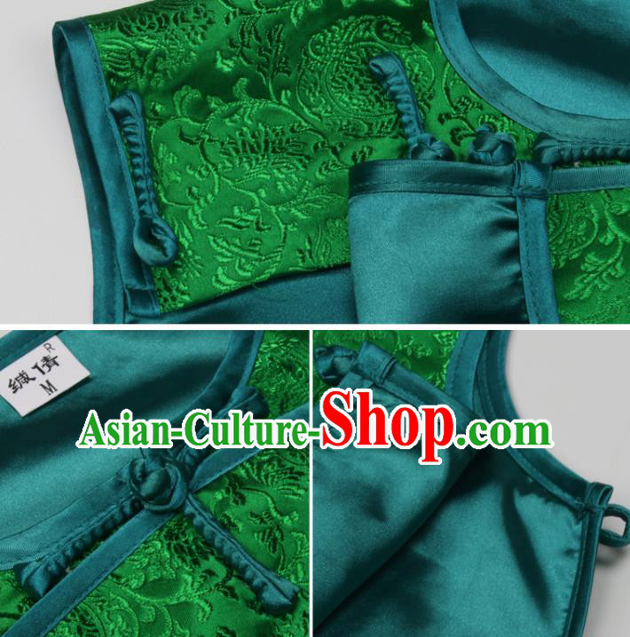 Chinese National Woman Vest Costume Tang Suit Green Brocade Waistcoat Traditional Top Garment Chinese National Woman Vest Costume Tang Suit Green Brocade Waistcoat Traditional Top Garment