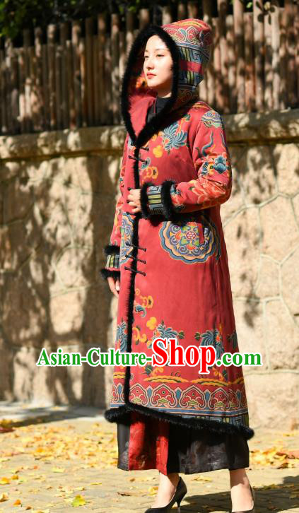 China Traditional Red Cotton Wadded Coat National Woman Outer Garment Clothing Tang Suit Greatcoat China Traditional Red Cotton Wadded Coat National Woman Outer Garment Clothing Tang Suit Greatcoat