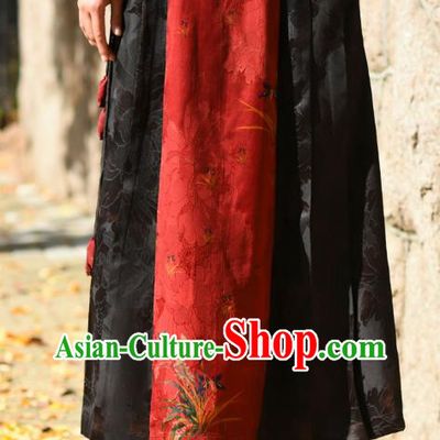 China National Red Gambiered Guangdong Gauze Skirt Traditional Woman Costume