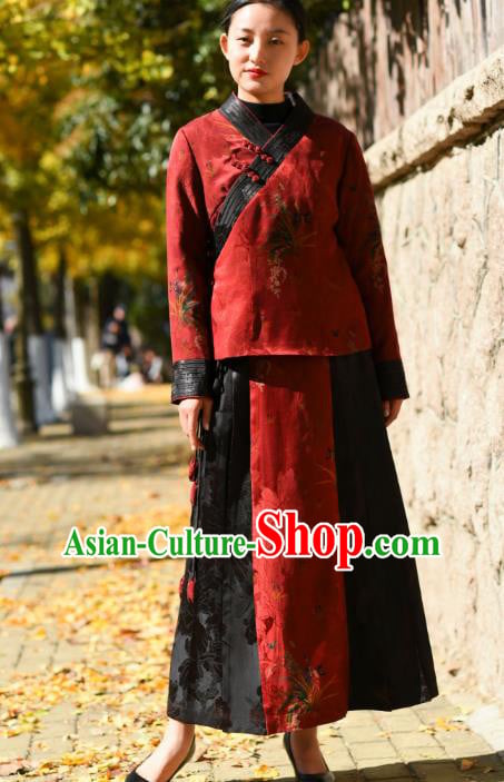 China National Red Gambiered Guangdong Gauze Skirt Traditional Woman Costume China National Red Gambiered Guangdong Gauze Skirt Traditional Woman Costume