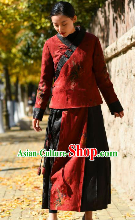 China National Red Gambiered Guangdong Gauze Skirt Traditional Woman Costume China National Red Gambiered Guangdong Gauze Skirt Traditional Woman Costume