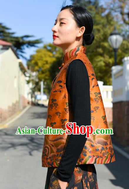 Chinese Tang Suit Golden Silk Vest National Woman Upper Outer Garment Traditional Waistcoat Clothing Chinese Tang Suit Golden Silk Vest National Woman Upper Outer Garment Traditional Waistcoat Clothing