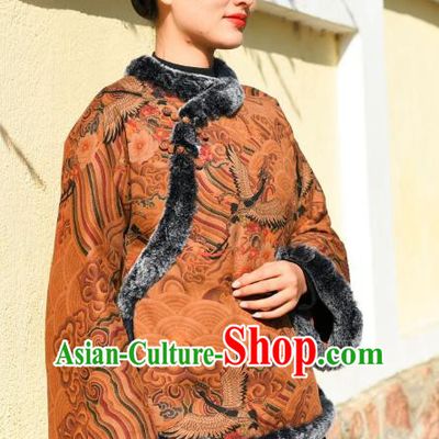 China National Woman Outer Garment Clothing Tang Suit Overcoat Traditional Cotton Wadded Jacket