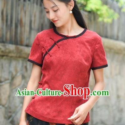 Chinese Traditional Red Silk Shirt Clothing Tang Suit Blouse National Woman Upper Outer Garment
