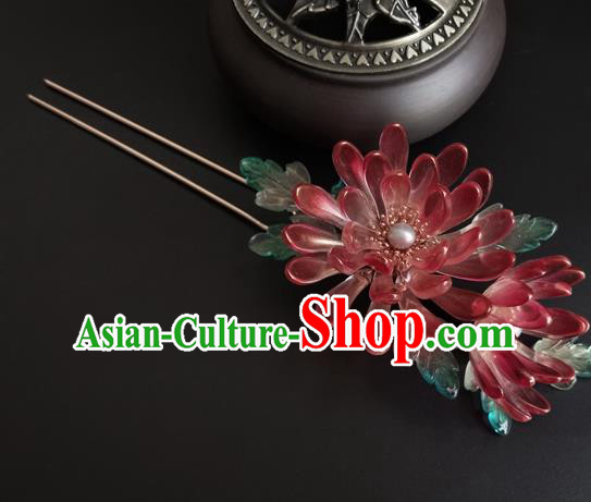China Ancient Princess Red Chrysanthemum Hairpin Traditional Song Dynasty Palace Lady Hair Stick China Ancient Princess Red Chrysanthemum Hairpin Traditional Song Dynasty Palace Lady Hair Stick