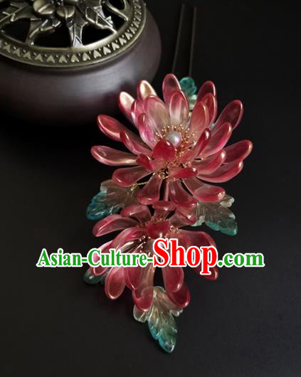 China Ancient Princess Red Chrysanthemum Hairpin Traditional Song Dynasty Palace Lady Hair Stick China Ancient Princess Red Chrysanthemum Hairpin Traditional Song Dynasty Palace Lady Hair Stick