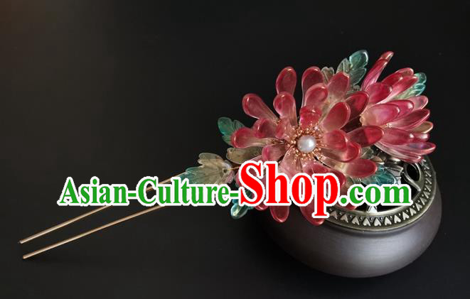 China Ancient Princess Red Chrysanthemum Hairpin Traditional Song Dynasty Palace Lady Hair Stick China Ancient Princess Red Chrysanthemum Hairpin Traditional Song Dynasty Palace Lady Hair Stick