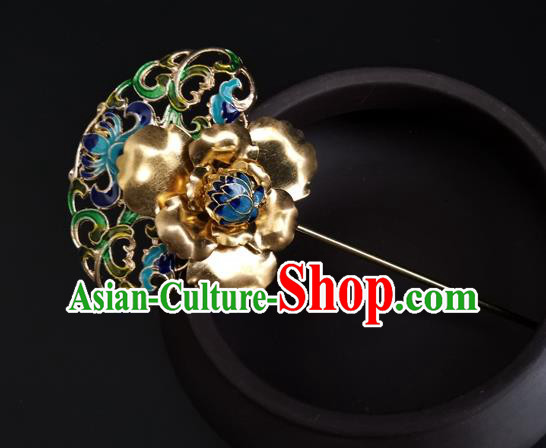 China Ancient Imperial Concubine Golden Peony Hairpin Traditional Qing Dynasty Court Cloisonne Hair Stick China Ancient Imperial Concubine Golden Peony Hairpin Traditional Qing Dynasty Court Cloisonne Hair Stick