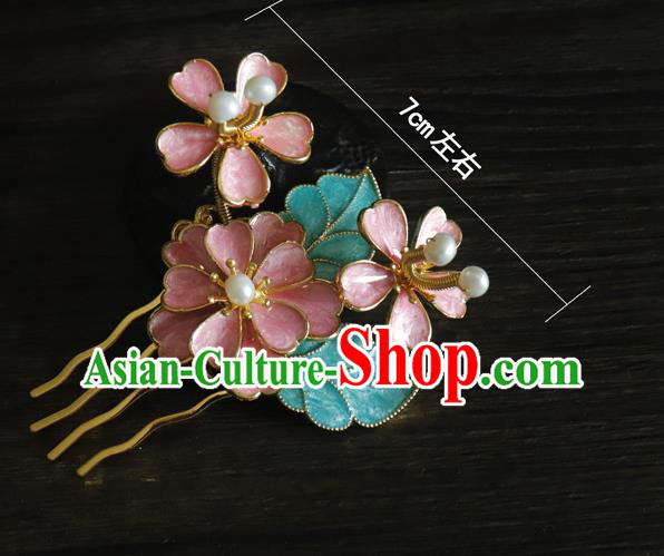 China Ancient Empress Hairpin Traditional Qing Dynasty Court Pink Peach Blossom Hair Comb China Ancient Empress Hairpin Traditional Qing Dynasty Court Pink Peach Blossom Hair Comb