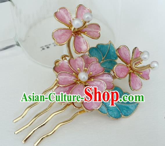 China Ancient Empress Hairpin Traditional Qing Dynasty Court Pink Peach Blossom Hair Comb China Ancient Empress Hairpin Traditional Qing Dynasty Court Pink Peach Blossom Hair Comb