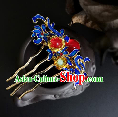 China Ancient Palace Lady Cloisonne Hairpin Traditional Qing Dynasty Hair Comb