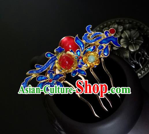China Ancient Palace Lady Cloisonne Hairpin Traditional Qing Dynasty Hair Comb