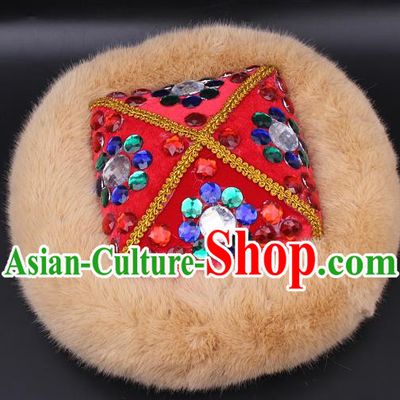 Chinese Xinjiang Ethnic Woman Performance Headwear Traditional Uygur Nationality Folk Dance Red Hat