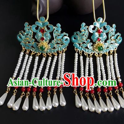 China Ancient Imperial Concubine Hairpin Traditional Qing Dynasty Court Pearls Tassel Hair Stick