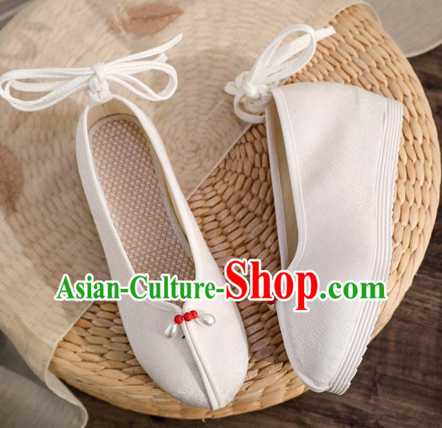 China National White Brocade Shoes Traditional Tang Suit Shoes Handmade Hanfu Dance Shoes China National White Brocade Shoes Traditional Tang Suit Shoes Handmade Hanfu Dance Shoes