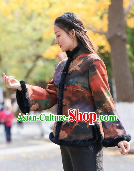 China Tang Suit Printing Overcoat Traditional Cotton Wadded Jacket National Woman Outer Garment Clothing China Tang Suit Printing Overcoat Traditional Cotton Wadded Jacket National Woman Outer Garment Clothing