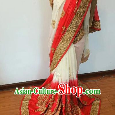 Indian Traditional Wedding Bride Costume Asian India Stage Performance Embroidery Sari Dress