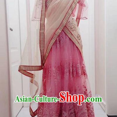 Asian India Stage Performance Pink Dress Outfits Indian Traditional Folk Dance Lehenga Costumes