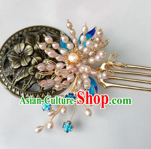 China Ancient Court Lady Pearls Hairpin Traditional Ming Dynasty Cloisonne Hair Stick China Ancient Court Lady Pearls Hairpin Traditional Ming Dynasty Cloisonne Hair Stick
