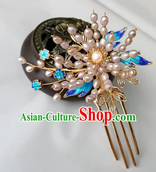 China Ancient Court Lady Pearls Hairpin Traditional Ming Dynasty Cloisonne Hair Stick China Ancient Court Lady Pearls Hairpin Traditional Ming Dynasty Cloisonne Hair Stick