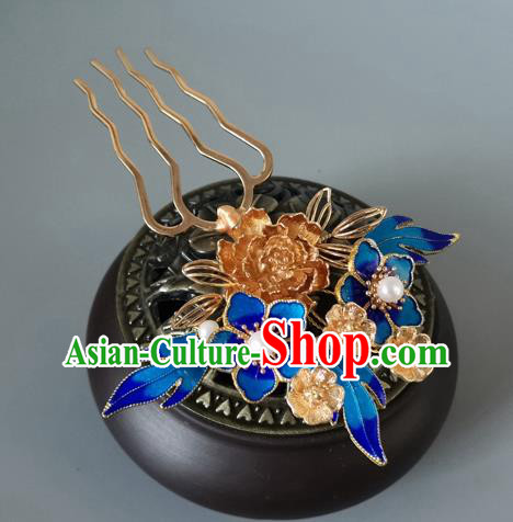 China Ancient Empress Golden Peony Hairpin Traditional Ming Dynasty Cloisonne Plum Blossom Hair Comb China Ancient Empress Golden Peony Hairpin Traditional Ming Dynasty Cloisonne Plum Blossom Hair Comb