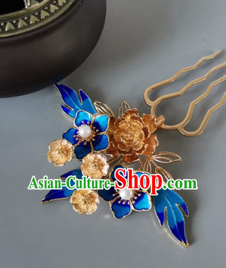 China Ancient Empress Golden Peony Hairpin Traditional Ming Dynasty Cloisonne Plum Blossom Hair Comb China Ancient Empress Golden Peony Hairpin Traditional Ming Dynasty Cloisonne Plum Blossom Hair Comb