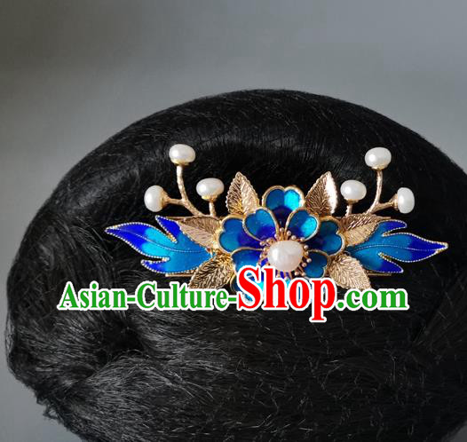 China Ancient Princess Hairpin Traditional Ming Dynasty Blue Peony Hair Crown China Ancient Princess Hairpin Traditional Ming Dynasty Blue Peony Hair Crown