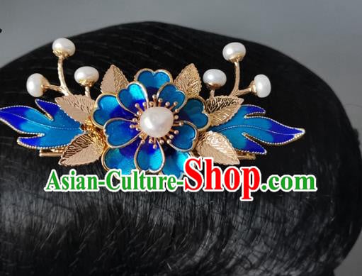 China Ancient Princess Hairpin Traditional Ming Dynasty Blue Peony Hair Crown China Ancient Princess Hairpin Traditional Ming Dynasty Blue Peony Hair Crown