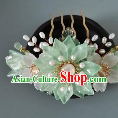 China Ancient Palace Lady Hairpin Traditional Song Dynasty Princess Green Lotus Hair Comb