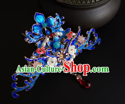 China Ancient Court Woman Tassel Hairpin Traditional Ming Dynasty Blueing Hair Crown China Ancient Court Woman Tassel Hairpin Traditional Ming Dynasty Blueing Hair Crown
