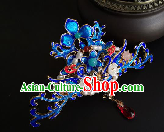 China Ancient Court Woman Tassel Hairpin Traditional Ming Dynasty Blueing Hair Crown China Ancient Court Woman Tassel Hairpin Traditional Ming Dynasty Blueing Hair Crown