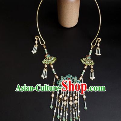 Chinese Ming Dynasty Noble Lady Necklace Ancient Princess Beads Tassel Necklet Accessories