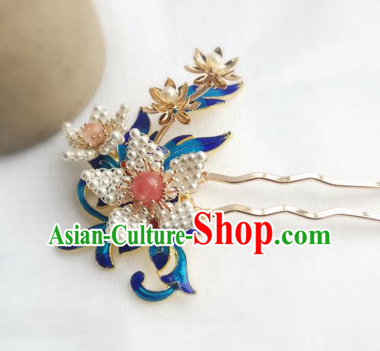 China Ancient Court Lady Lily Flower Hairpin Traditional Ming Dynasty Cloisonne Hair Stick China Ancient Court Lady Lily Flower Hairpin Traditional Ming Dynasty Cloisonne Hair Stick