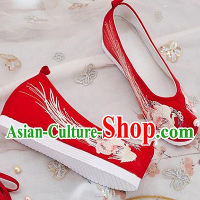 China National Embroidered Phoenix Shoes Traditional Red Cloth Shoes Handmade Ancient Princess Shoes
