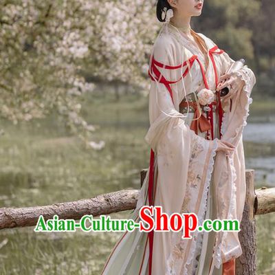 China Traditional Jin Dynasty Royal Princess Historical Clothing Ancient Flower Goddess Hanfu Dress Apparels