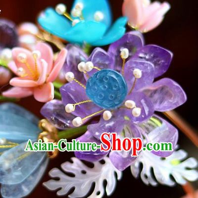 Chinese Traditional Hanfu Headdress Ancient Princess Amethyst Lotus Hairpin